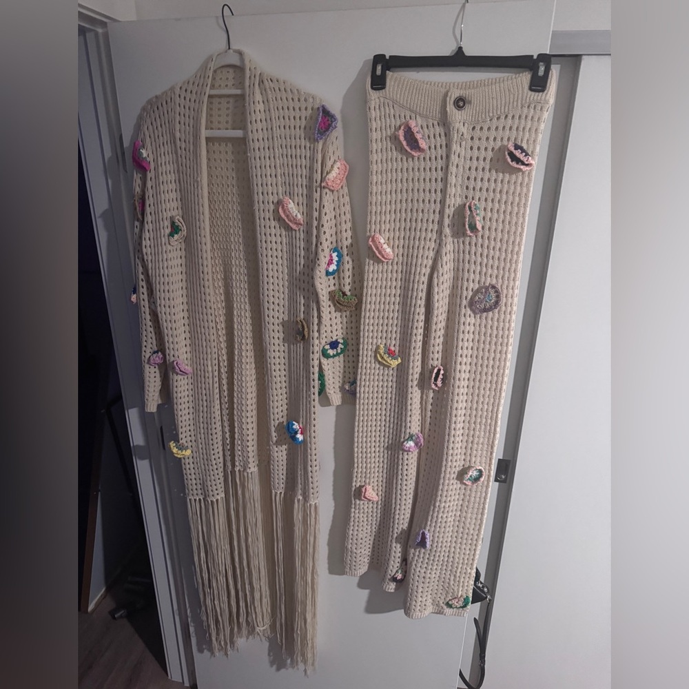 Beige Knit Sweater with Colorful Accents